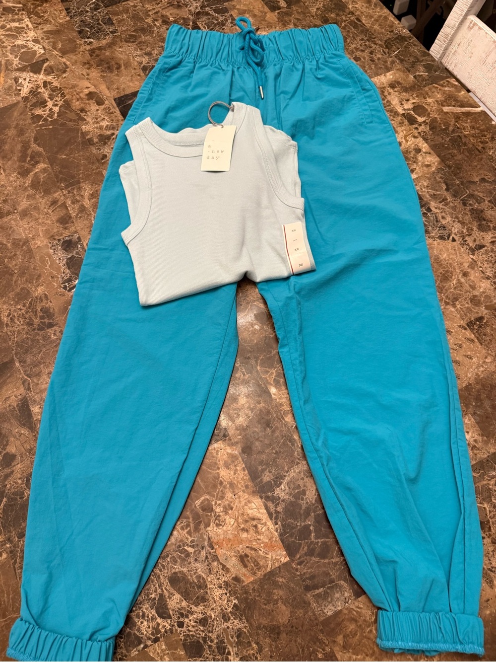 Women's Teal Elastic-Waist Joggers with Drawstring and Tank!